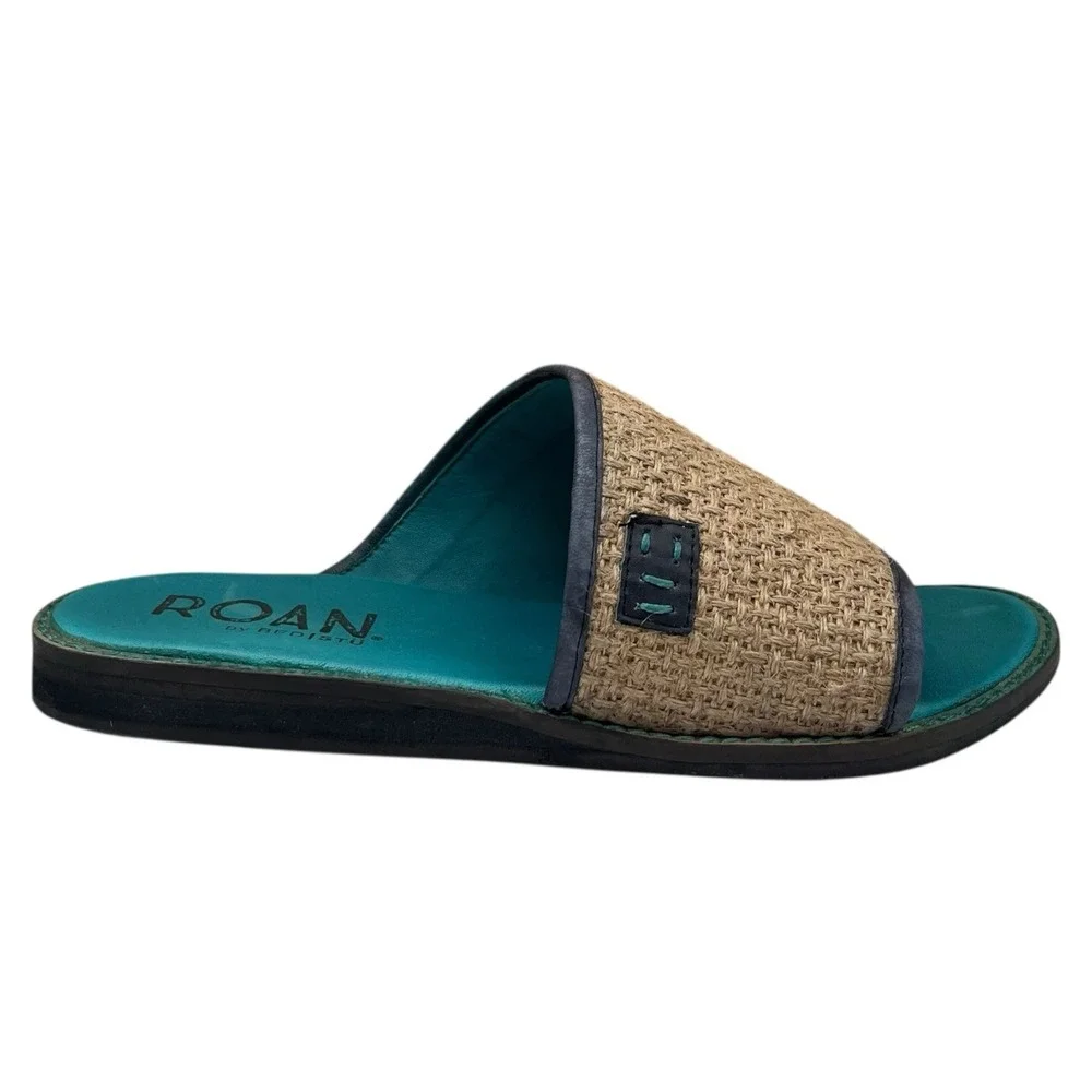 Roan by Bed Stu Womens Hara Leather Woven Jute Slide Sandals Size 7 Brown Tan